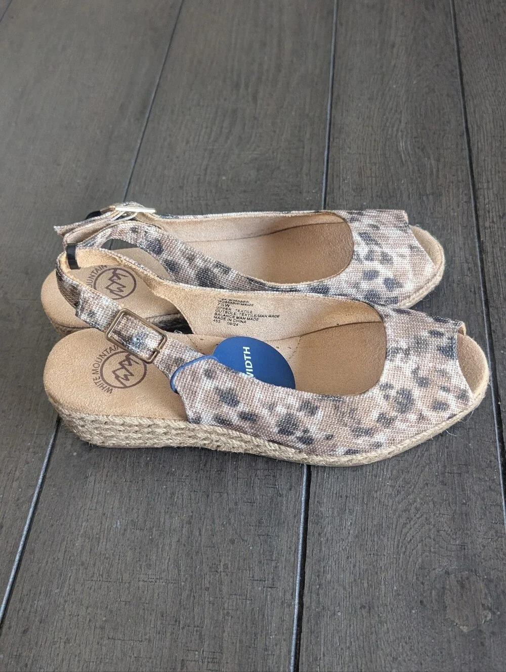 White Mountain Beige Leopard-Print Espadrille Wedge Slingbacks